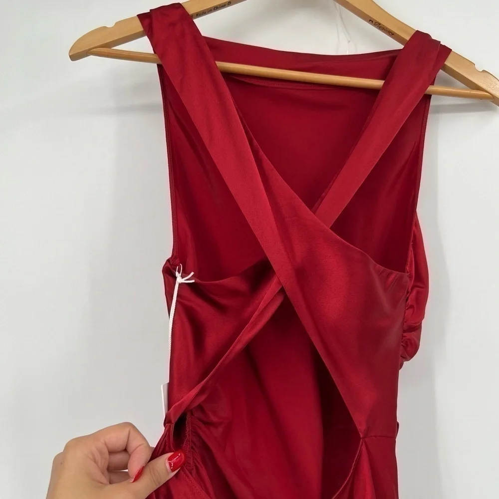 Reformation Casette Silk Dress Ruby Red Wine Sangre Open Back Maxi Gown size 6 - Picture 5 of 12